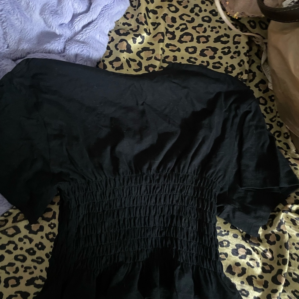 Black Smocked-Waist Women’s Tunic Top